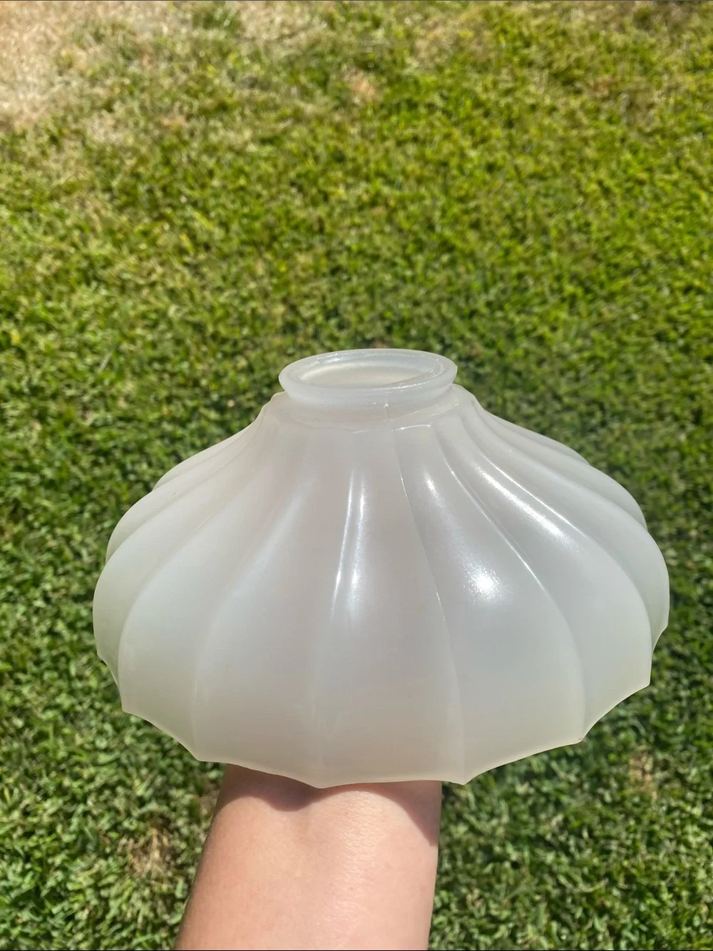 Milk Glass Ribbed Umbrella Pendant Light Shade 2.25” Fitter —Grayish Tint